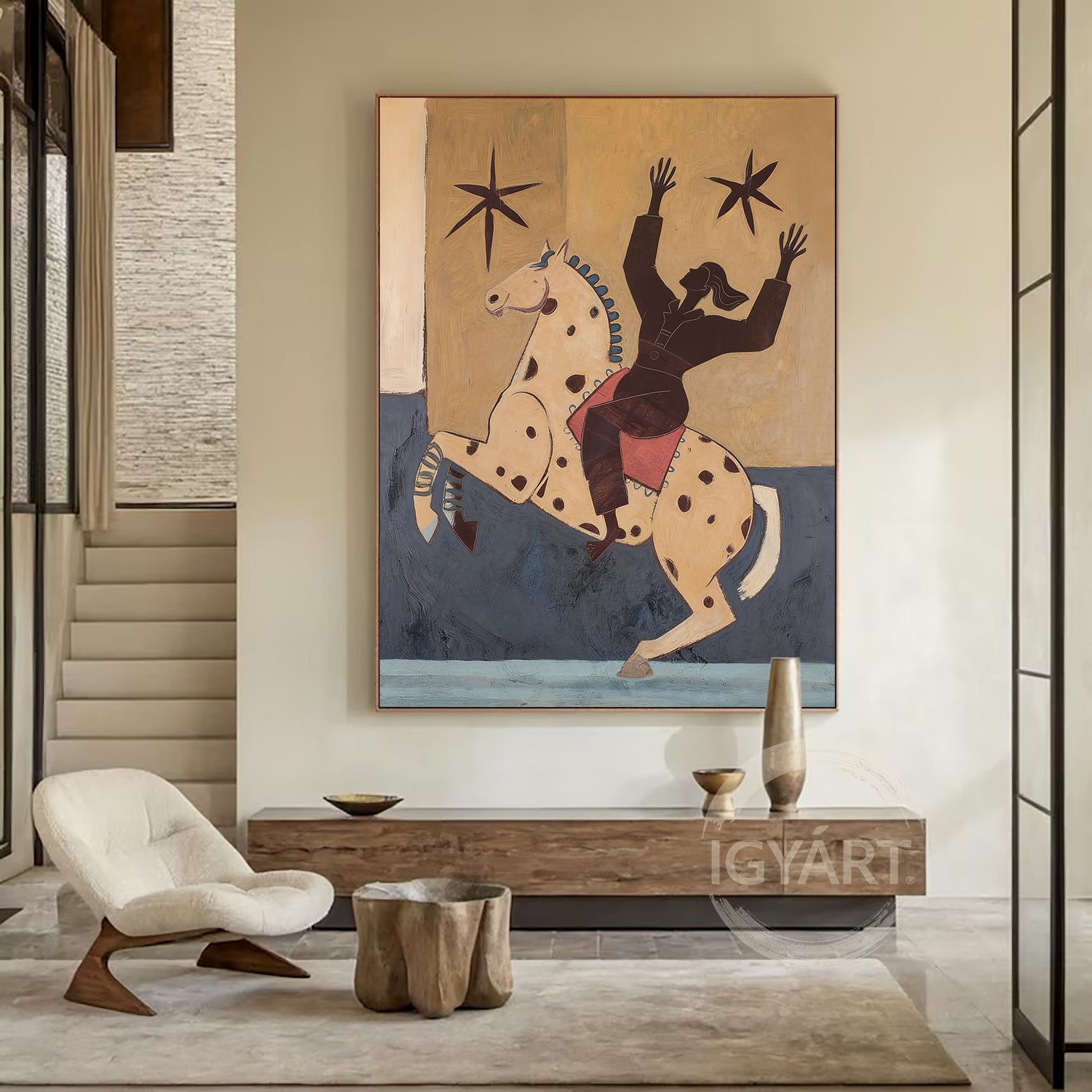 Farmhouse Wall Decor Mid Century Modern Horse Painting Boho Wall Art