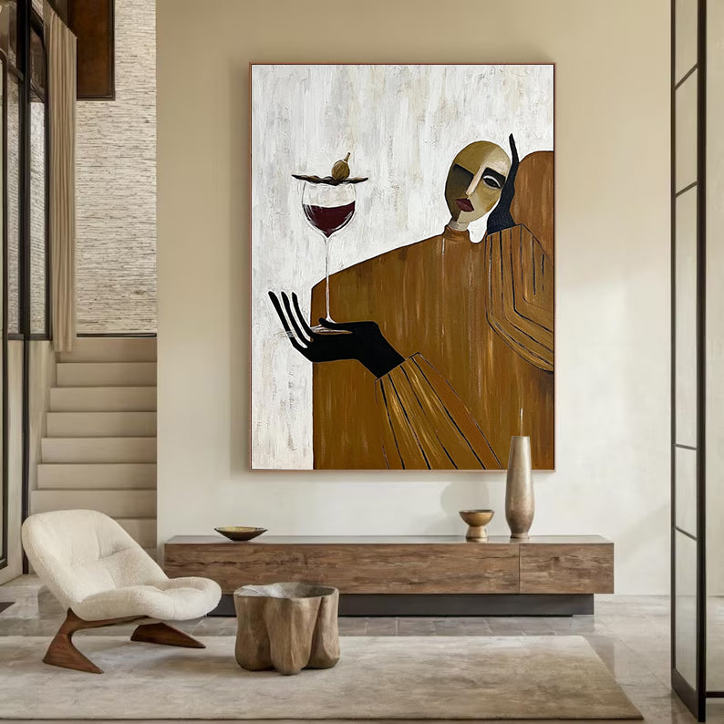 Mid-Century Modern Abstract Figurative Painting Hand-painted Texture Wabi-sabi Art