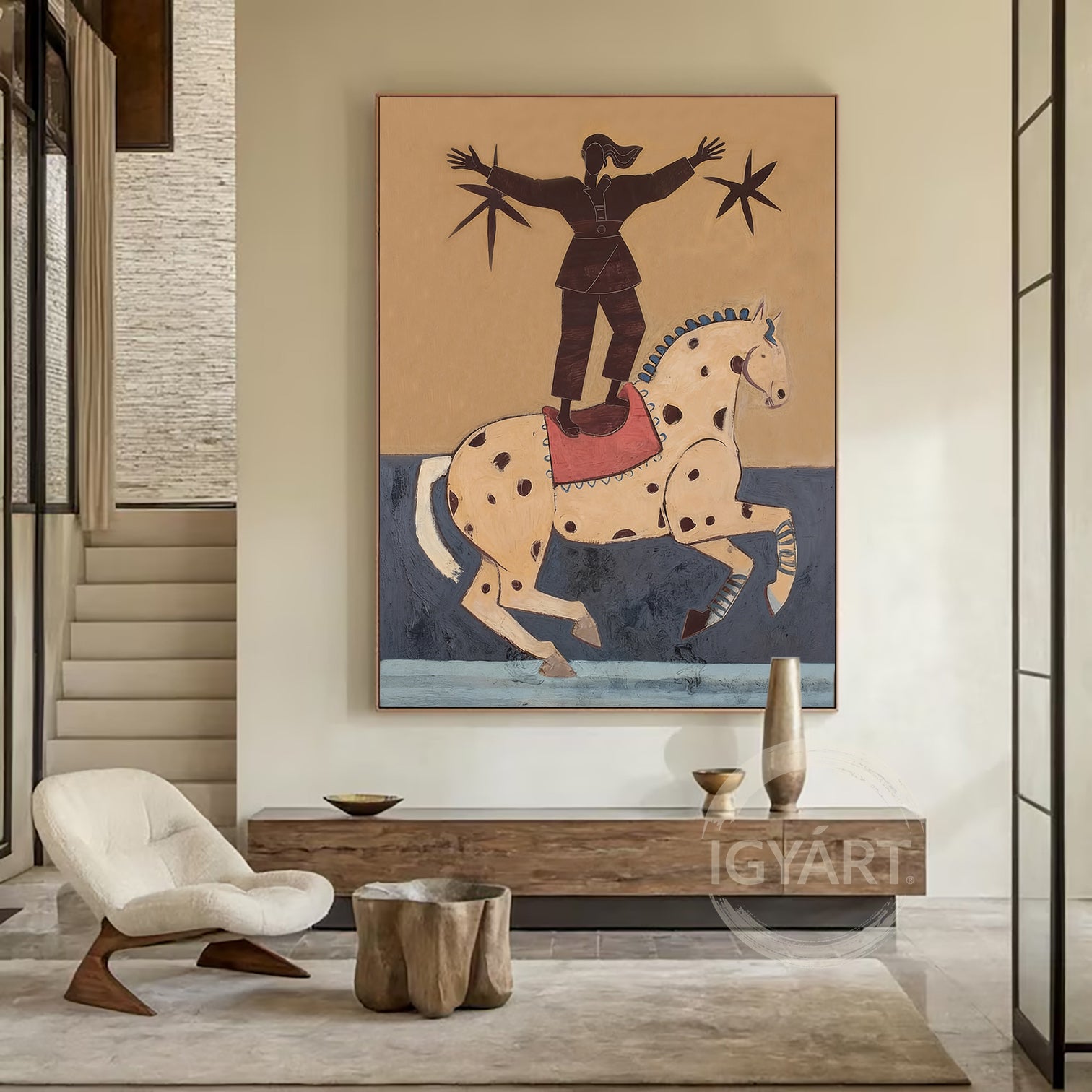 Mid Century Modern Horse Painting  Expressionist Oil Painting Boho Wall Art