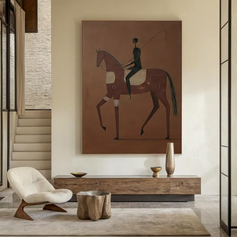 Abstract Horse and Rider Painting Modern Minimalist Equestrian Wall Art