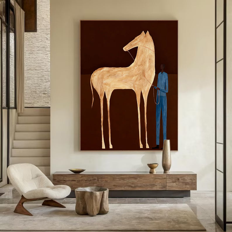 Contemporary Folk Style Horse Painting Modern Minimalist Horse Art