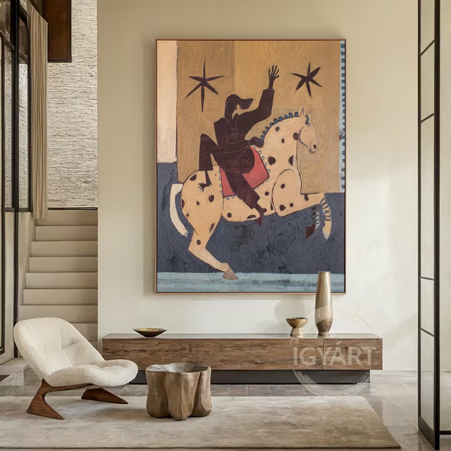 Mid Century Modern Horse Painting  Equestrian Wall Art Boho Wall Art