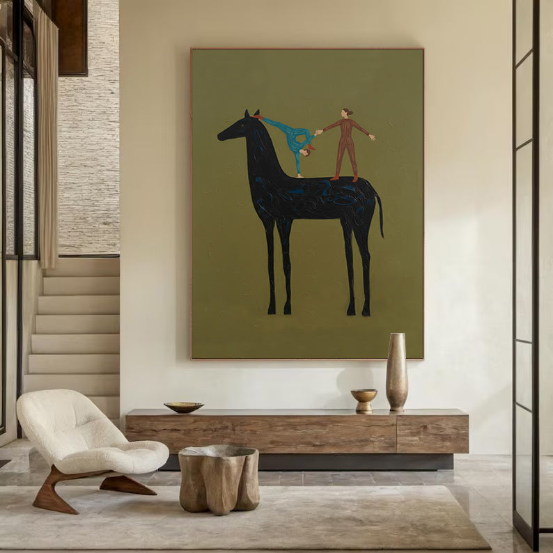 Abstract Horse and Rider Wall Art - Minimalist Equestrian Painting