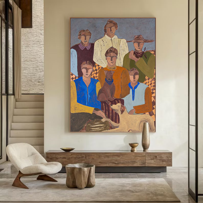Modern Abstract Portrait art People and Dogs Art Family Gathering Moments