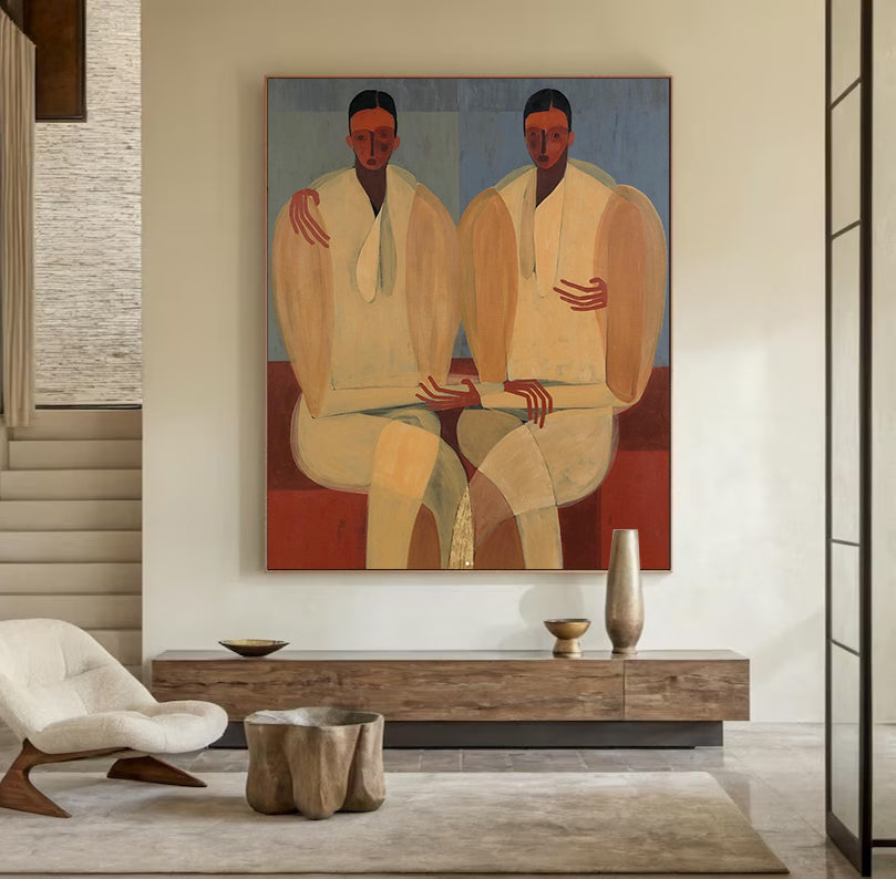 Stylized human figures painting, Contemporary abstract Portraits art