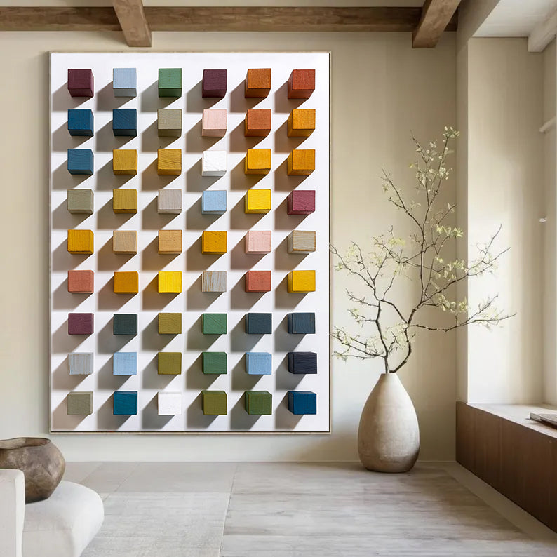Modern Wood Mosaic Wall Decor 3D Wood Textured Wall art Geometric Wood art