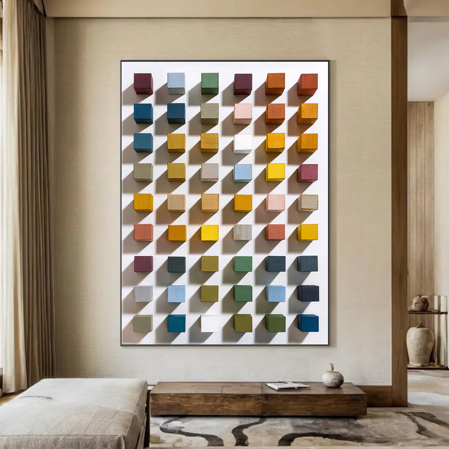 Modern Wood Mosaic Wall Decor 3D Wood Textured Wall art Geometric Wood art