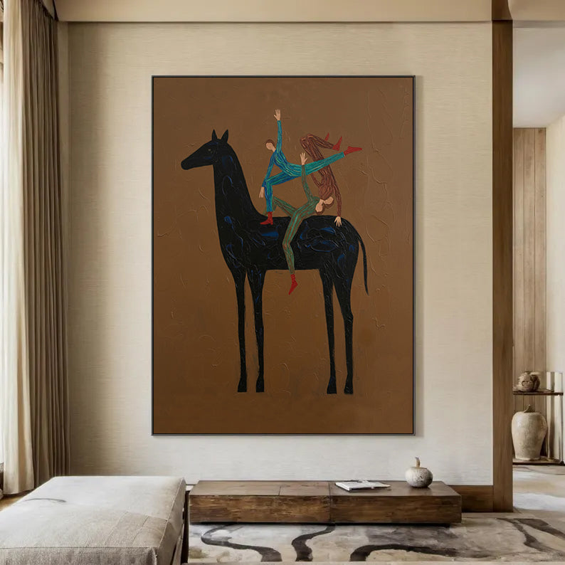 Abstract Horse and Rider Wall Art - Minimalist Equestrian Painting