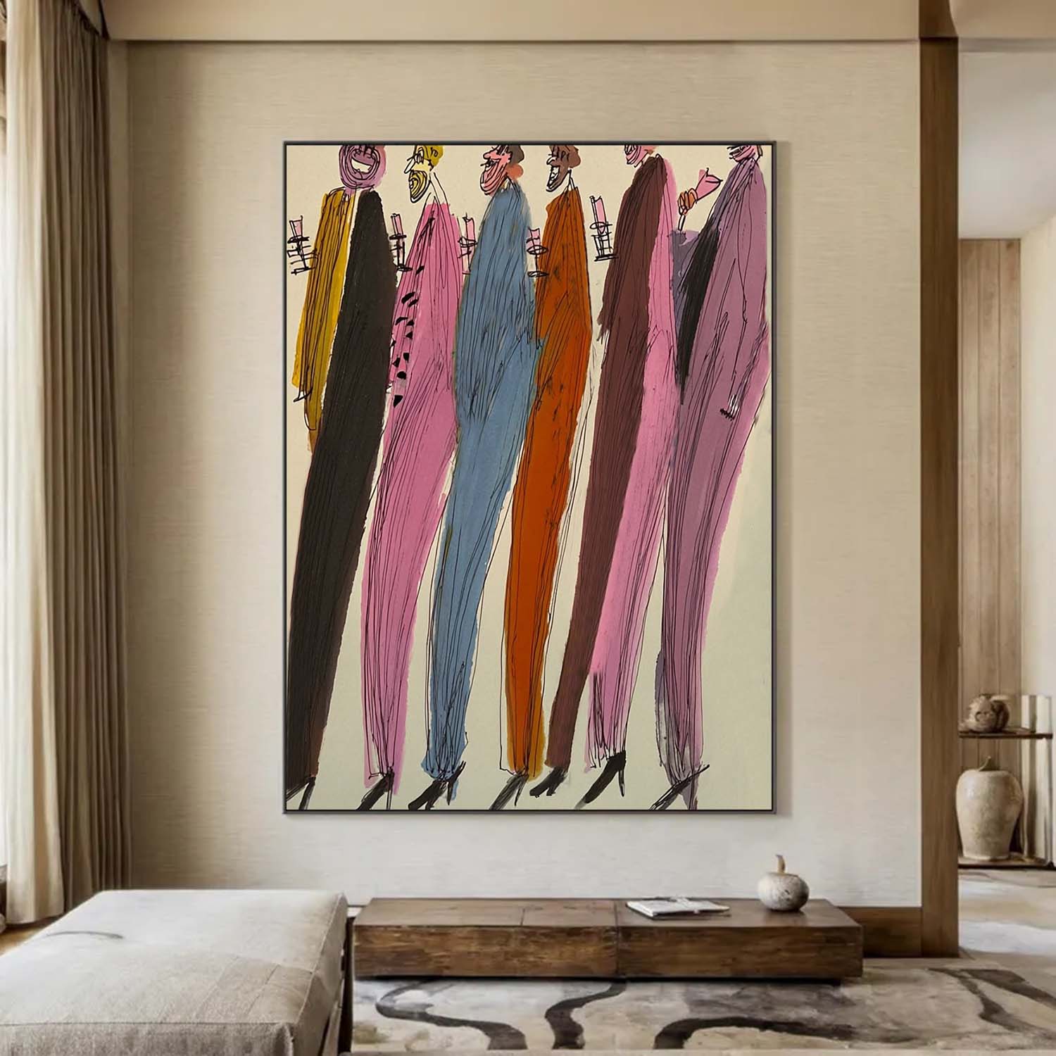 Colorful Abstract figures Painting - Expressionist Figurative Wall Art for Modern Creative Office