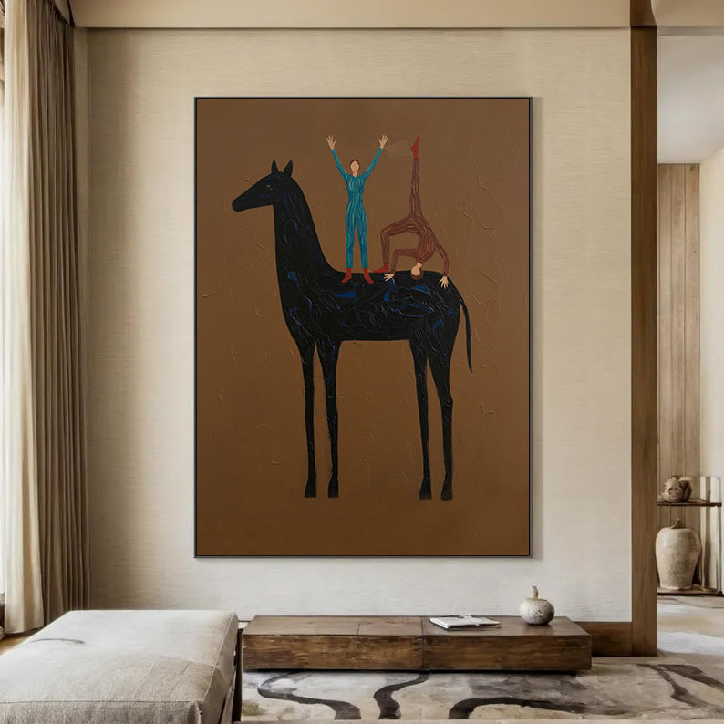 Abstract Horse Art Earth Tone Modern Equestrian Wall Decor Contemporary Folk Art