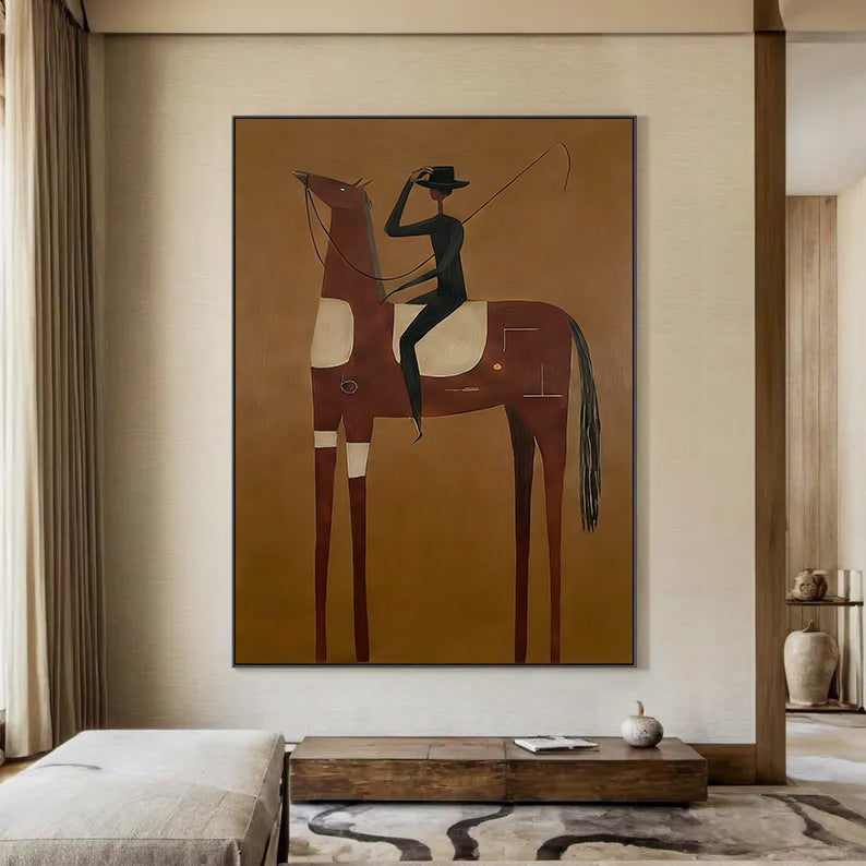 Abstract Horse and Rider Painting Neutral Earth Tone Horse art Decor