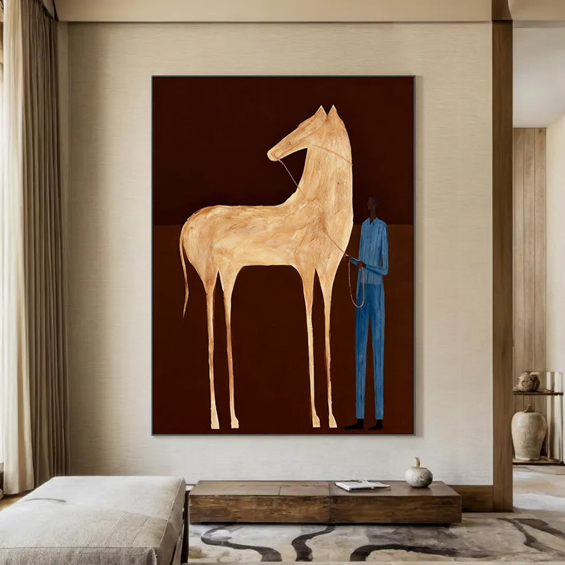 Contemporary Folk Style Horse Painting Modern Minimalist Horse Art