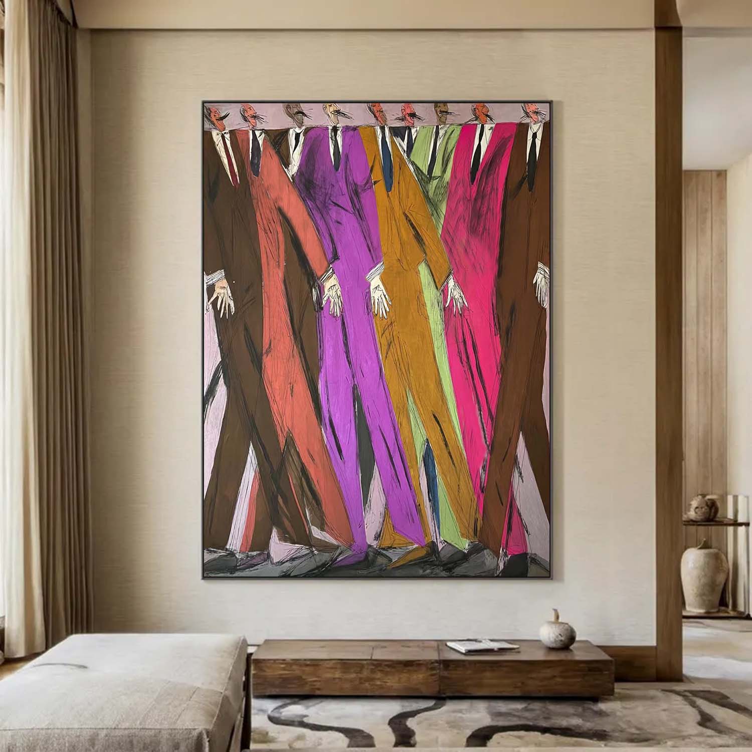 Colorful Abstract Men in Suits Oil Painting -Hand-Painted Expressionist Figurative Wall Art