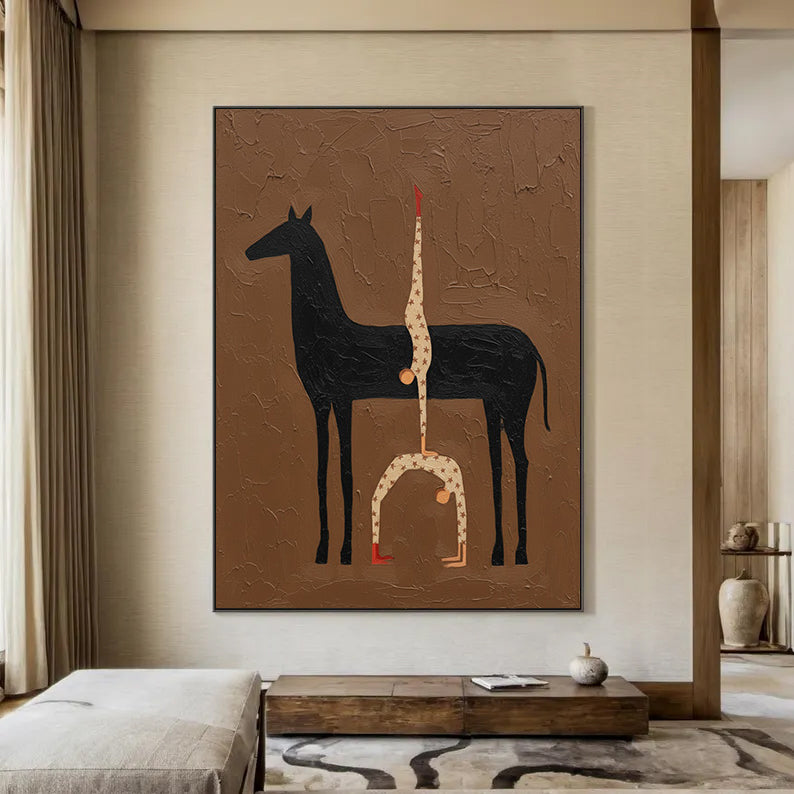 Abstract Horse Art Earth Tone Modern Equestrian Wall Decor Contemporary Folk Art