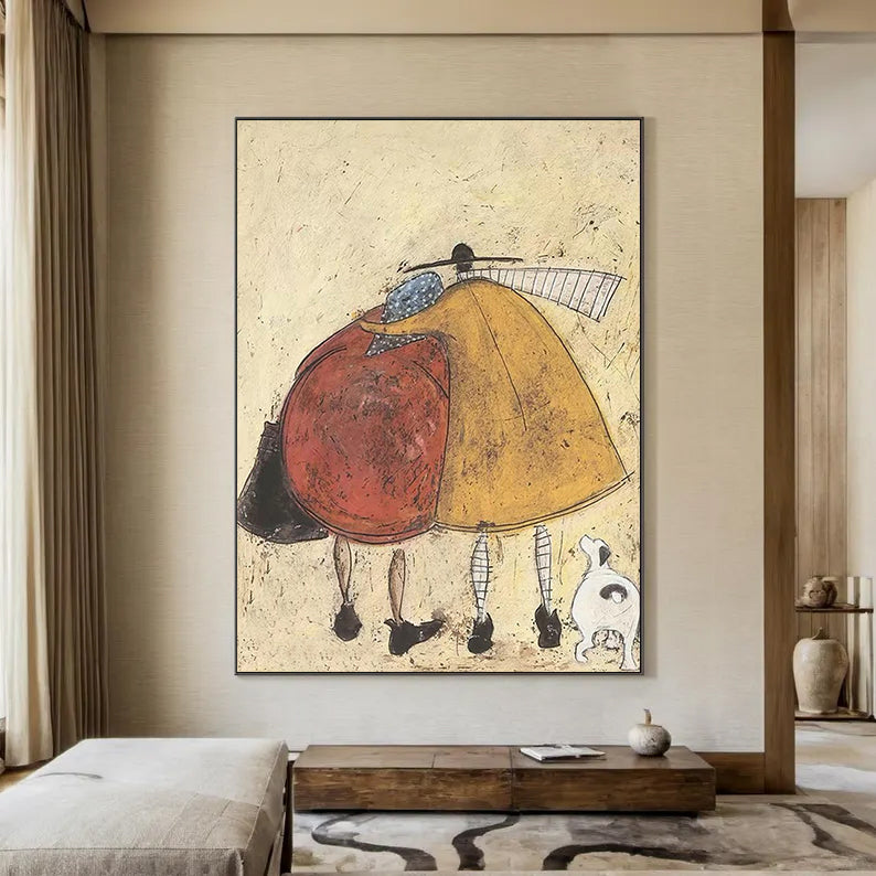 Modern Abstract Hugging Figures Canvas Art - Handcrafted Mid-Century Wall Decor for Living Room