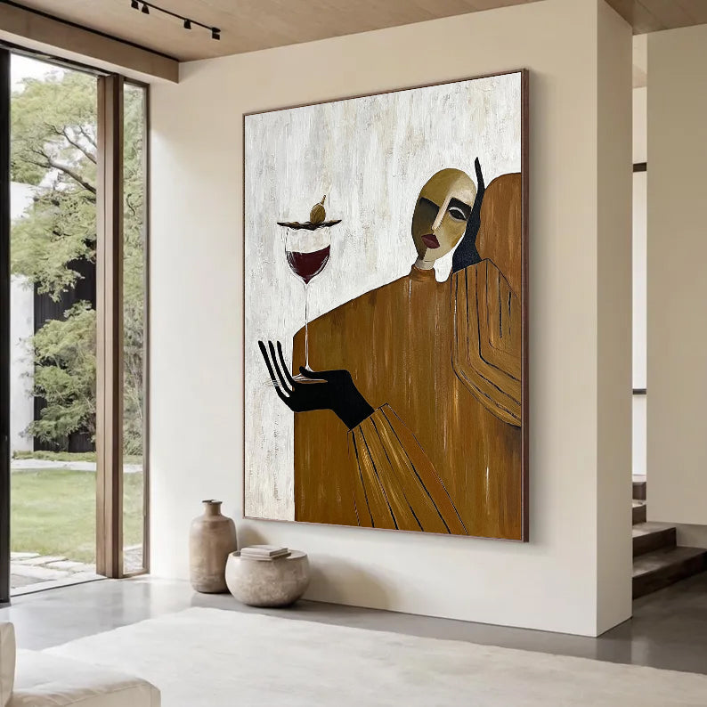 Mid-Century Modern Abstract Figurative Painting Hand-painted Texture Wabi-sabi Art