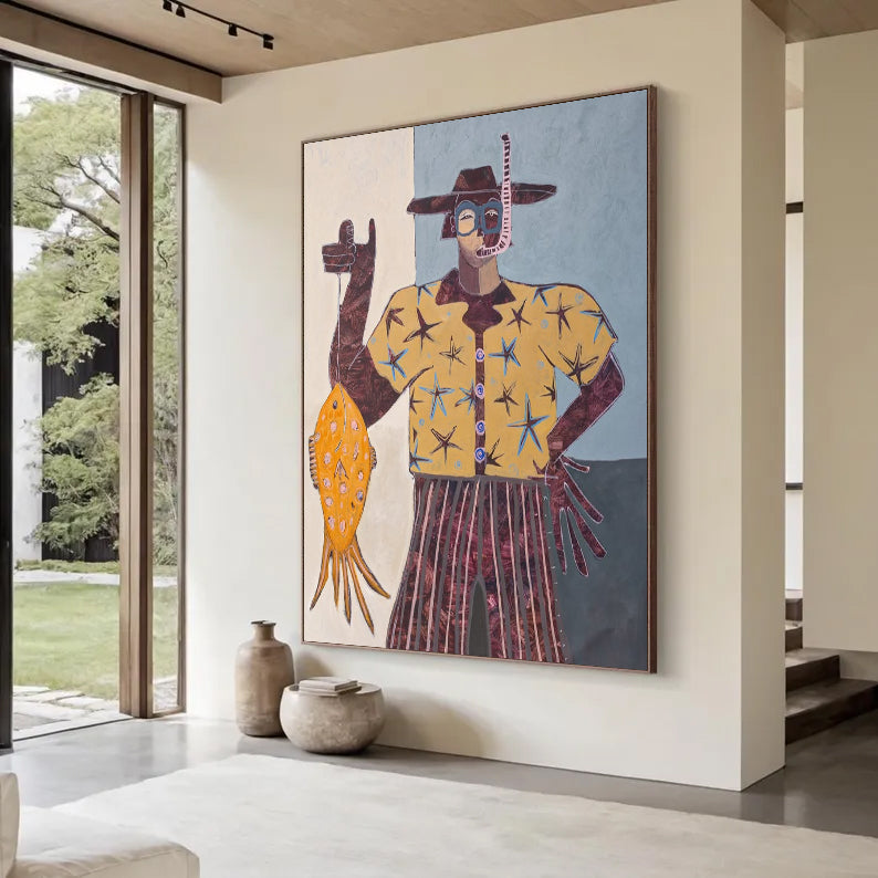 Modern Folk Art Painting, Contemporary Figurative Art Wabi-Sabi Wall Decor