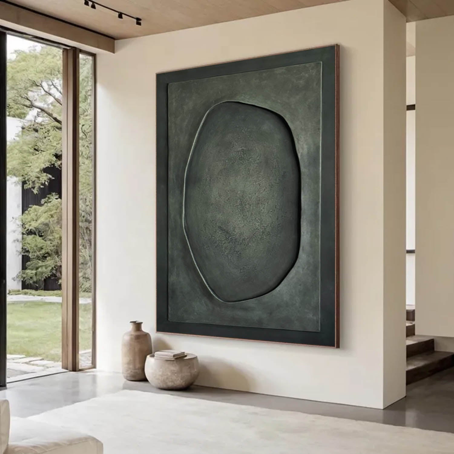 Large 3D Wood Carving Wall Art - Modern Wabi-Sabi Textured Painting for Living Room