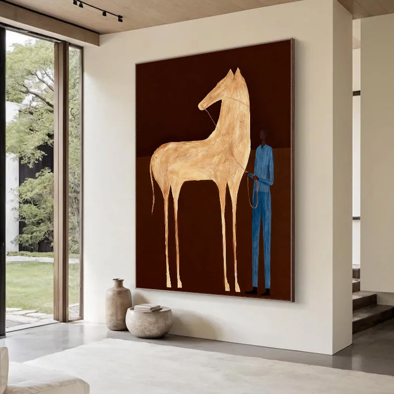 Contemporary Folk Style Horse Painting Modern Minimalist Horse Art