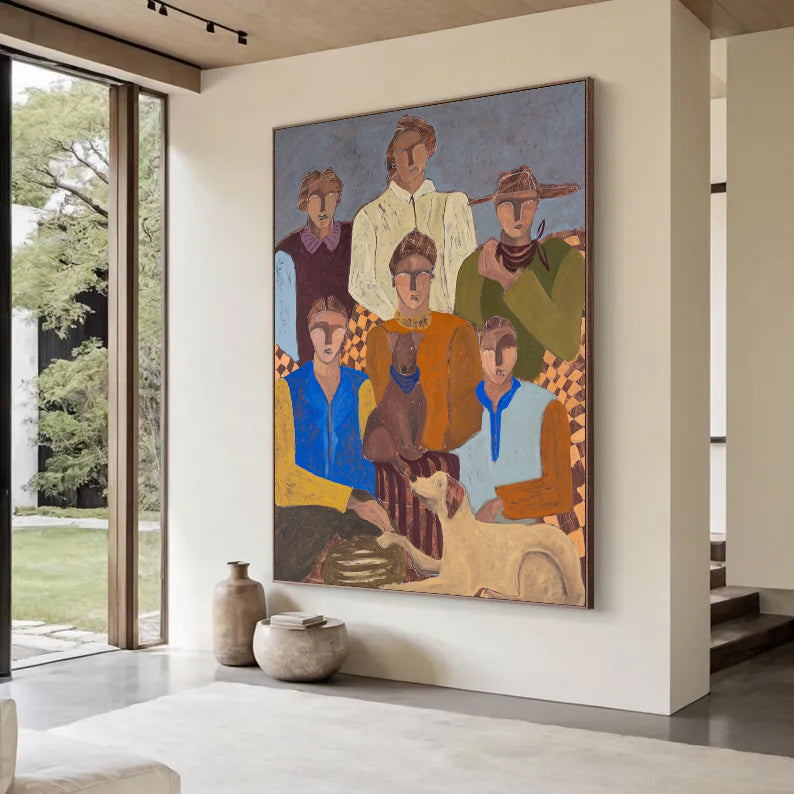 Modern Abstract Portrait art People and Dogs Art Family Gathering Moments