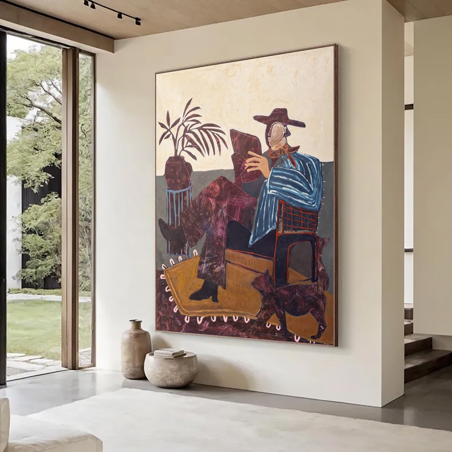 Modern Figurative Portrait Oil Painting Mid-century Modern People Decor