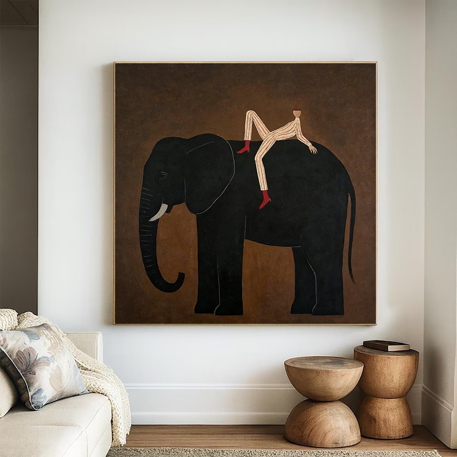 Surrealist Animal Portrait Wall Art Large Minimalist Surrealism Elephant Painting