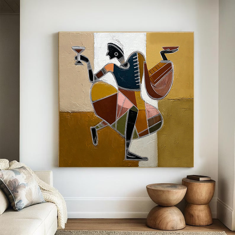 Hand-Painted Geometric Dancer Art | Modern Tribal & Urban Jazz Painting