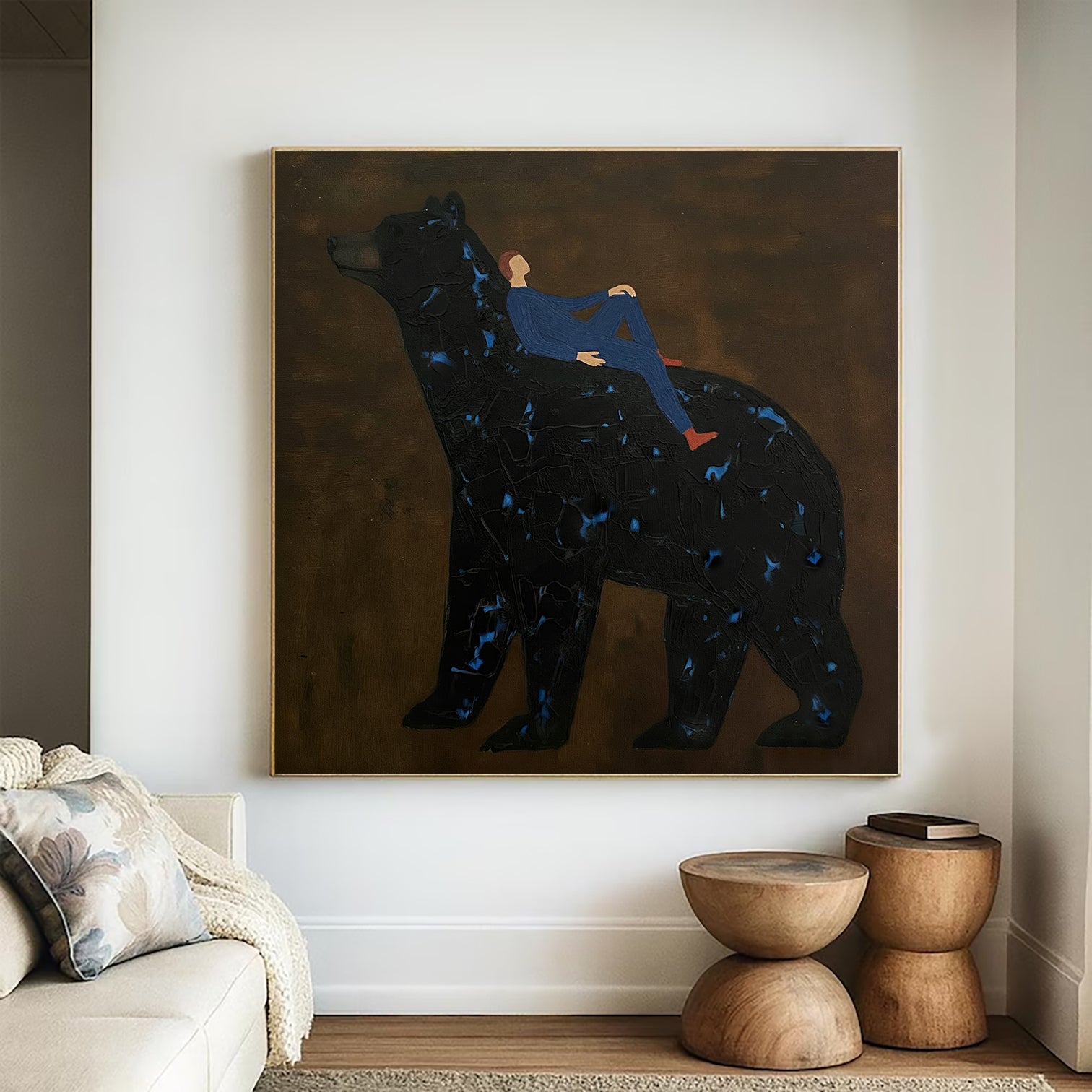 Surrealist Bear Art, Modern Impasto Painting, Abstract Animal Wall Decor, Dark Moody Art