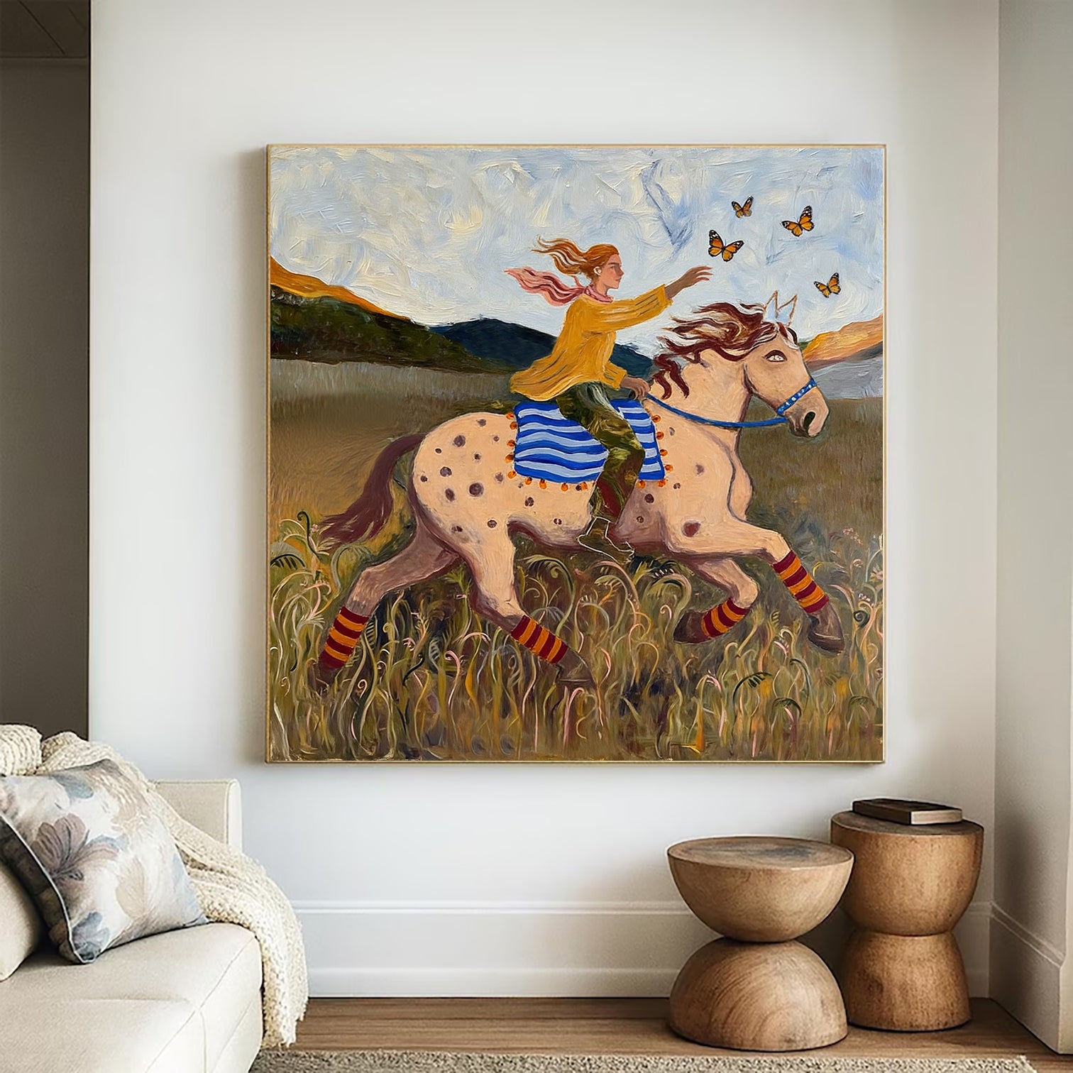 Cottagecore Aesthetic Art Horse and Butterflies Decor Expressionist Decor