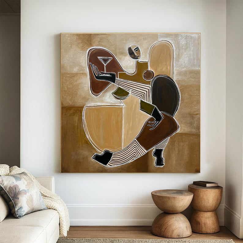 Mid-century Modern abstract Figure Painting Geometric Figure Painting