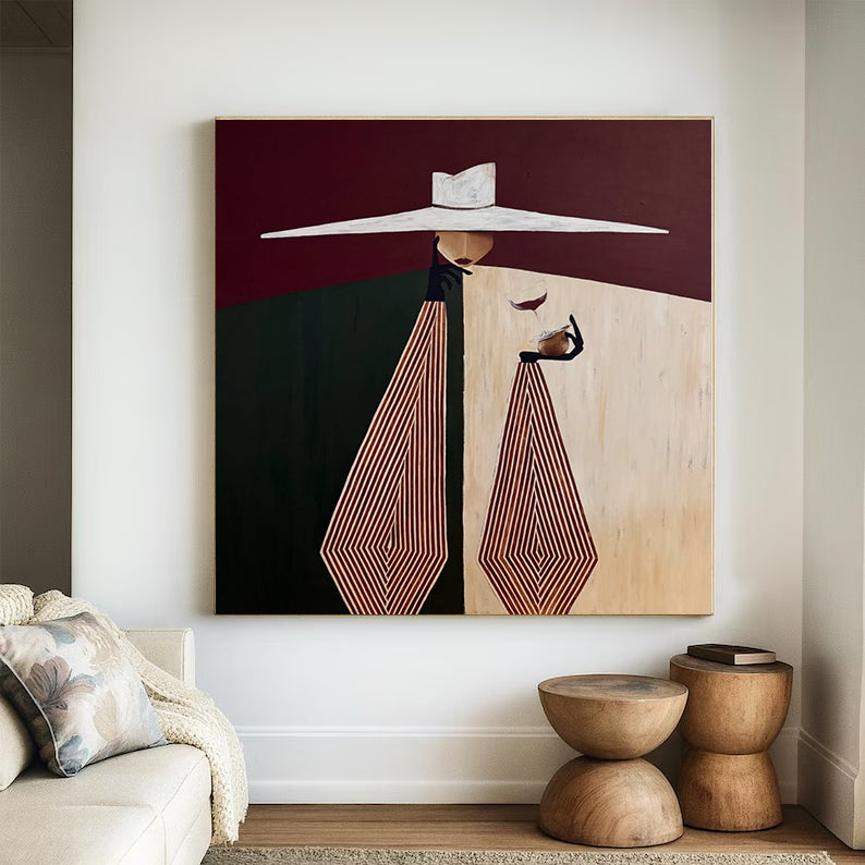 Minimalist Woman Portrait Hand-Painted Oil Painting Geometric Figure Painting