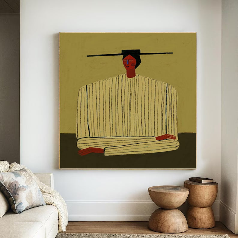 Earth-Toned Abstract Figurative Painting - Modern Folk Art Painting
