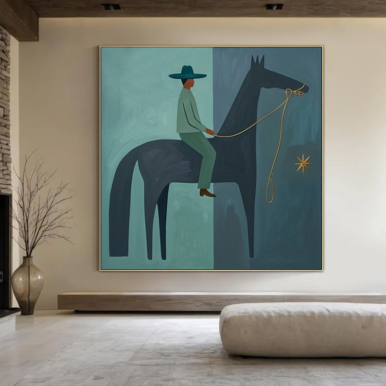 Modern Folk Art Horse Rider Painting Mid-century Modern Art Painting