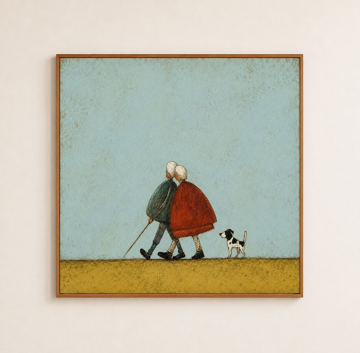 Vintage Elderly Couple With Dog Painting For Cozy Home Decor