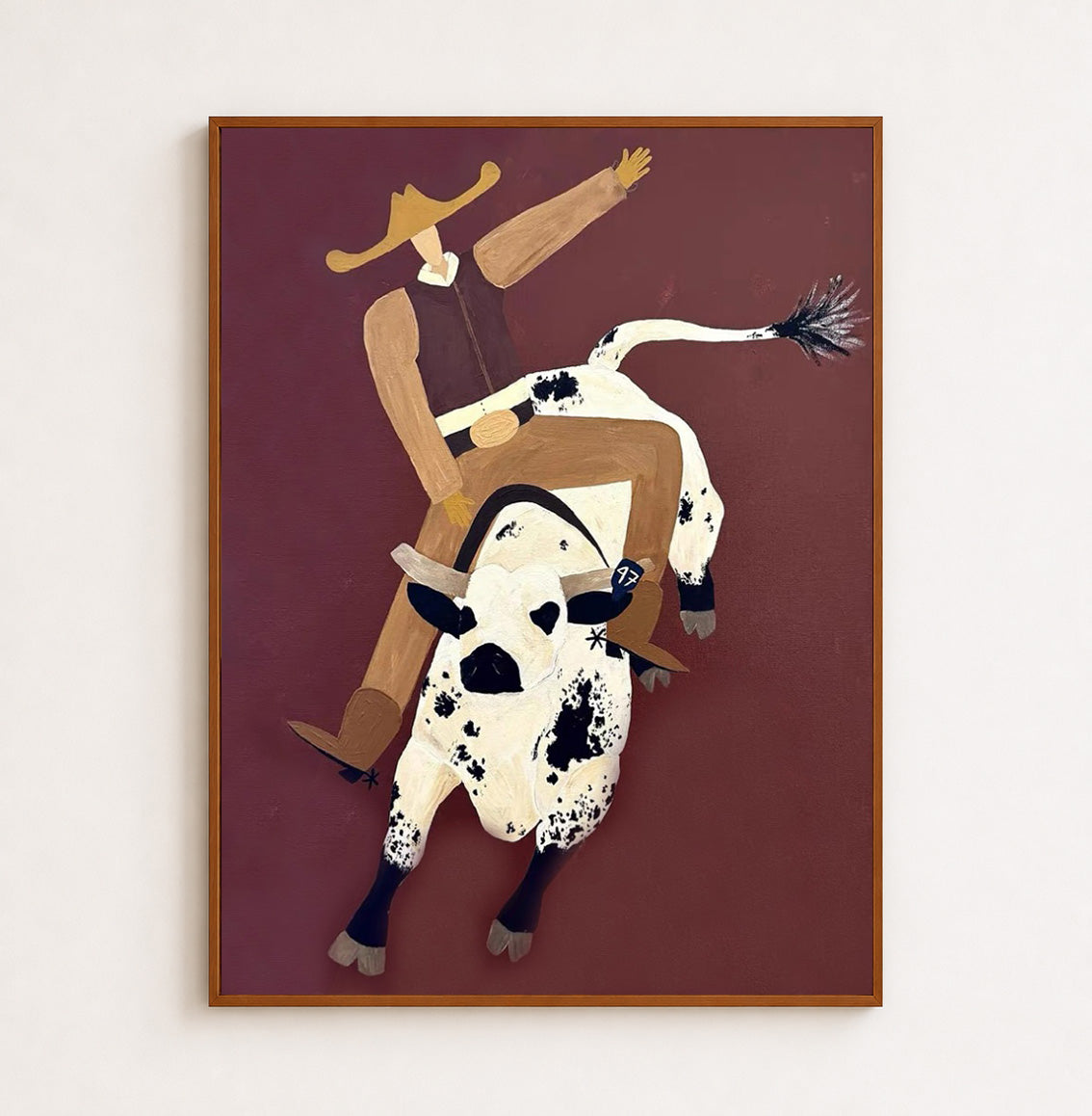 Modern Rodeo Bull Art For Man Cave Western Decor Minimalist Cowboy Painting