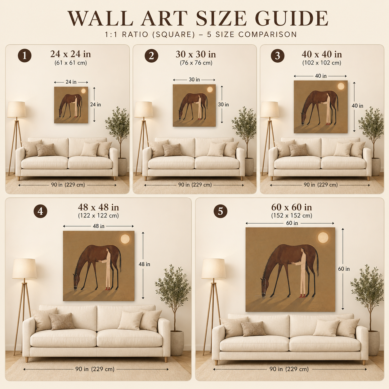 Wabi Sabi Girl And Horse Painting With Moonlight Earth Tones For Cozy Living Room Decor
