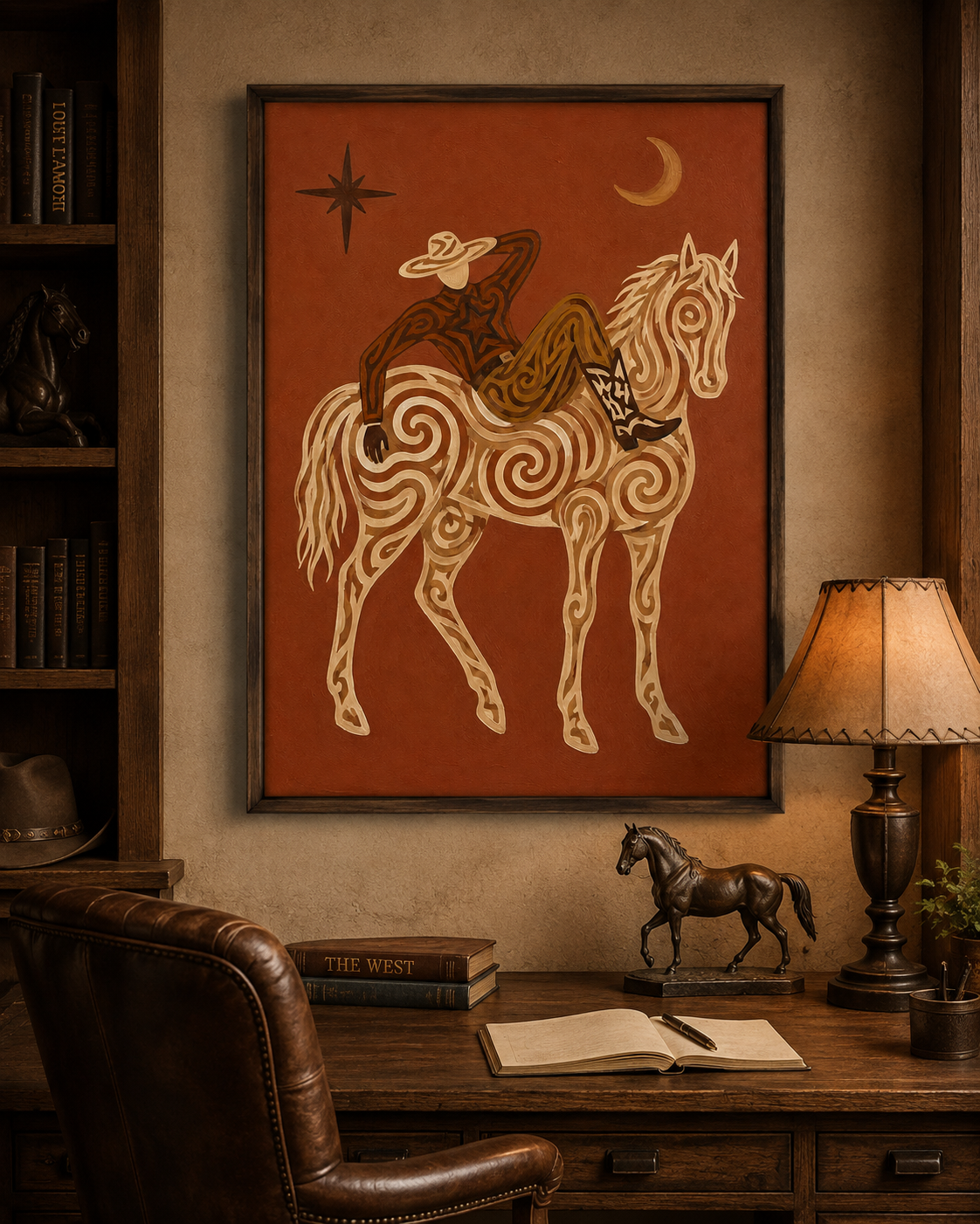 Celestial Cowboy Wall Art Rustic Ranch Cowboy Art Southwestern Folk Wall Decor