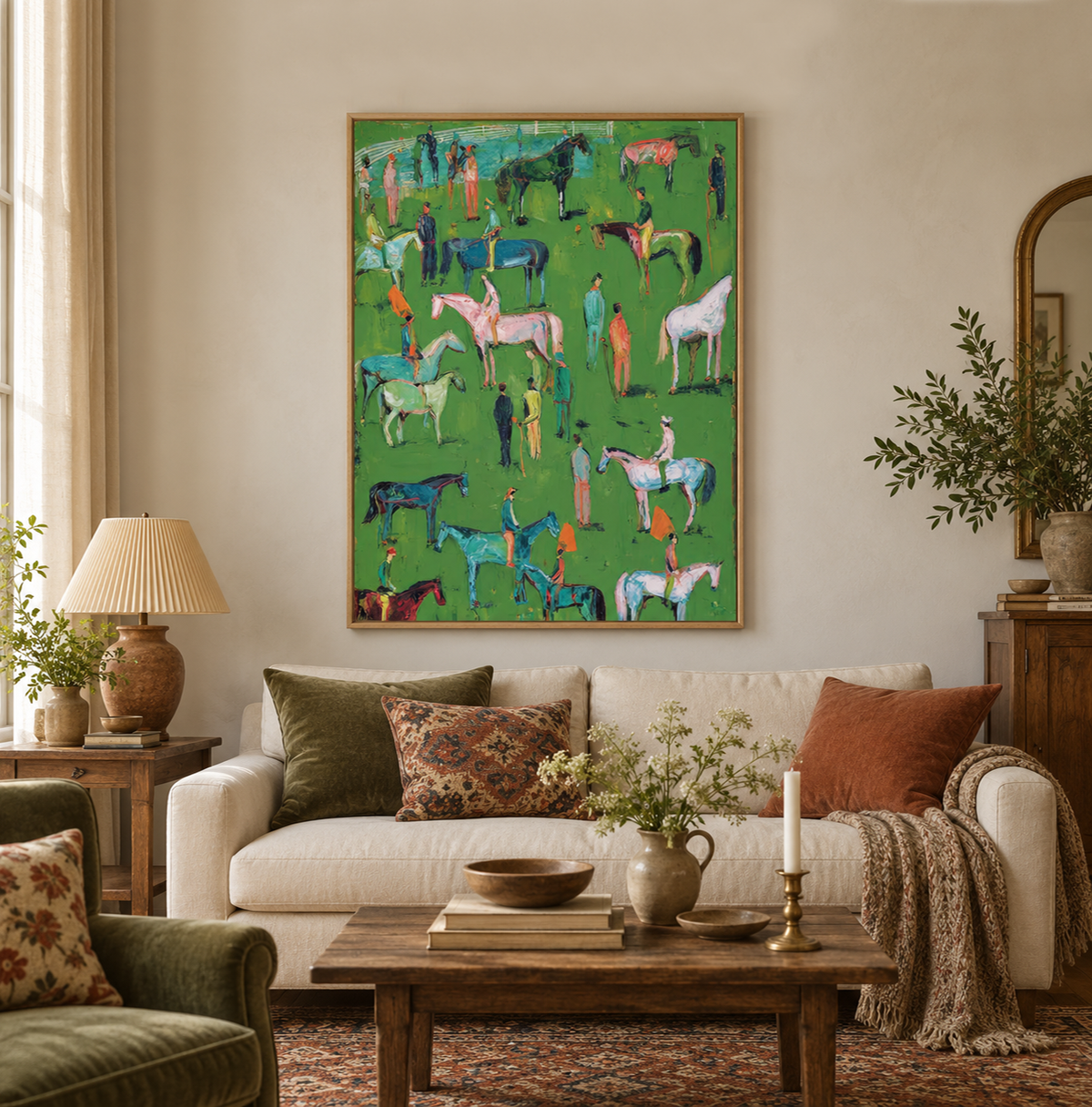 Colorful Horse And Rider Painting Hand-Painted Canvas Art For Equestrian Lovers