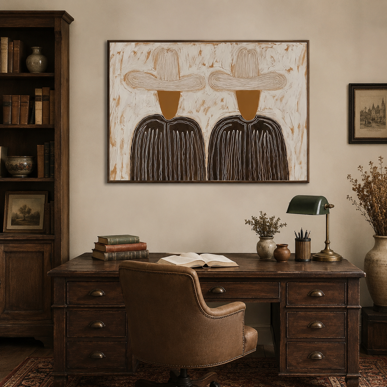 Minimalist Figurative Oil Painting With Textured Earth Tones For Modern Living Room Decor