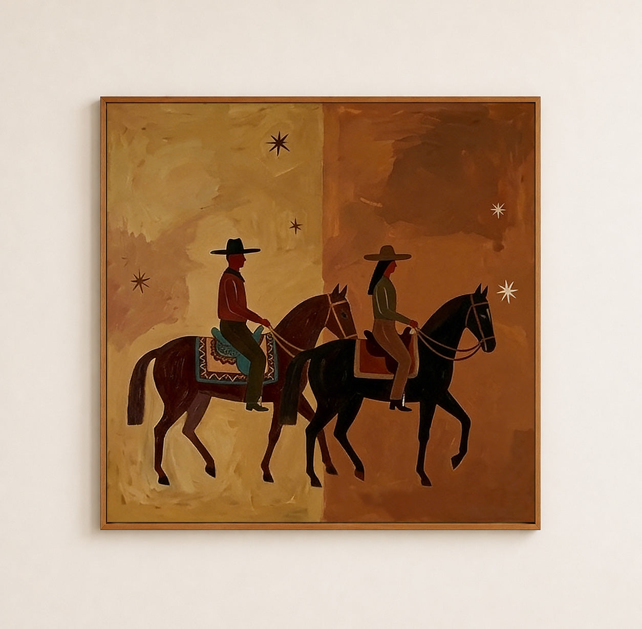 Modern Western Cowboy Horse Painting Earth Tones Wall Art For Rustic Home Decor
