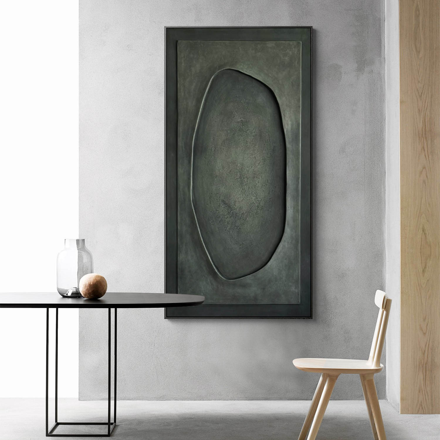 Dark Green 3D Wood Wall Art - Modern Industrial Carved Wood Panel  for Minimalist Living Room