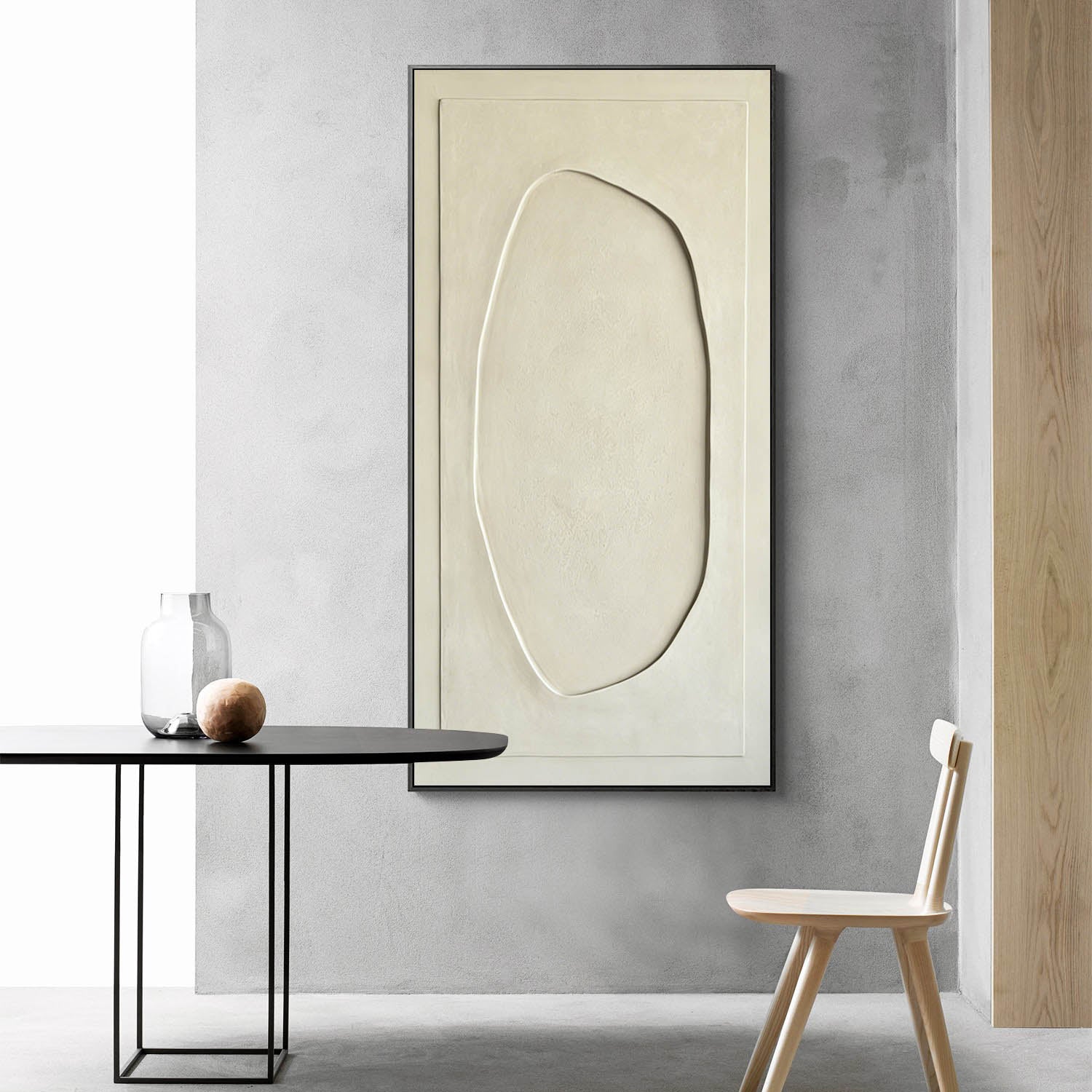 Large Cream 3D Wood Wall Art - Modern Industrial Carved Wood Panel  for Minimalist Living Room