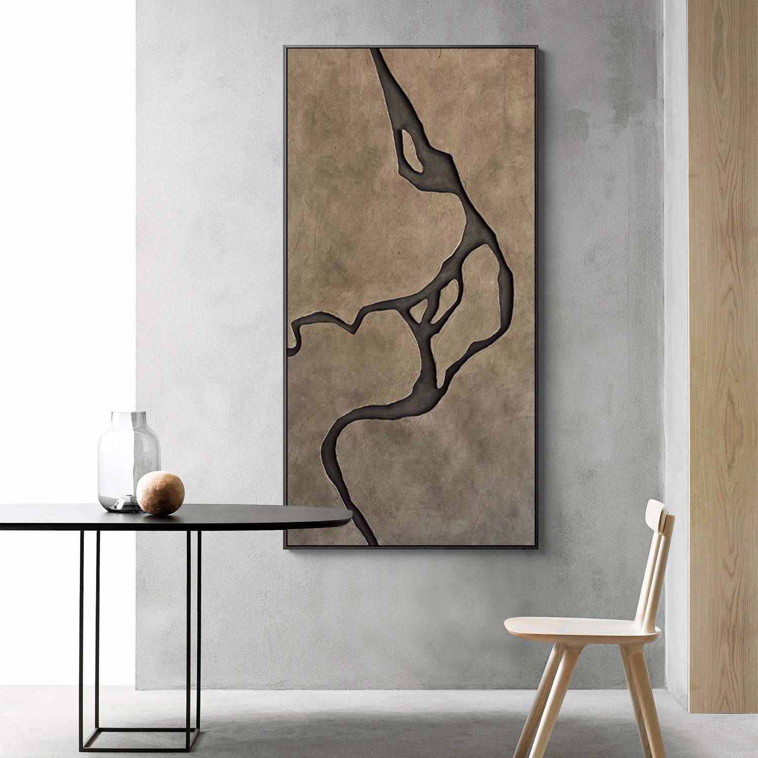 Large 3D Wood Carving Wall Art - Modern Terracotta Textured Painting for Living Room
