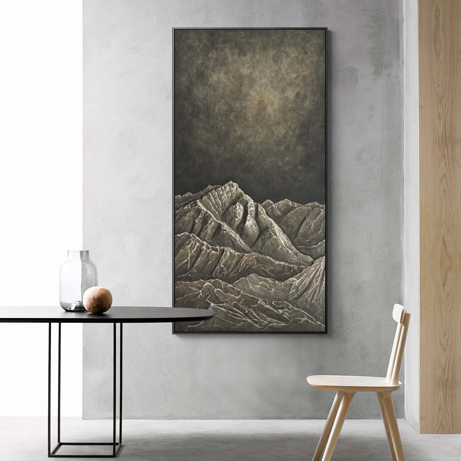 Modern Minimalist 3D Wood Wall Art - Wabi-Sabi Plaster Style Mountain Relief for Living Room