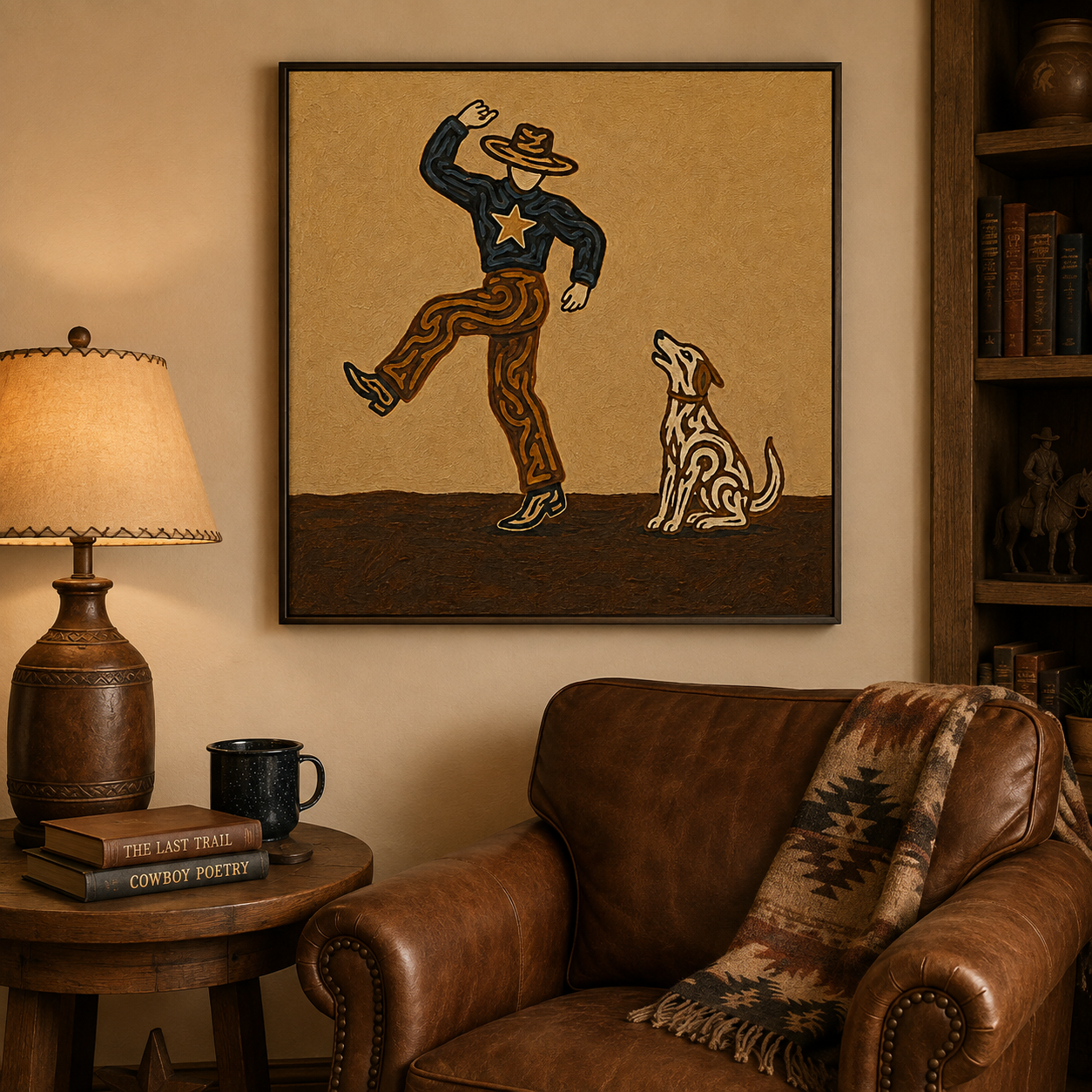 Dancing Cowboy And Dog Painting Retro Western Decor For Living Room