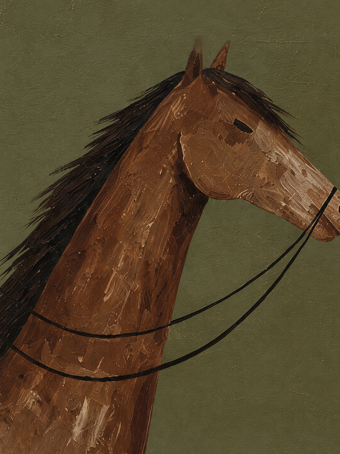 Mid Century Modern Horse Art With Minimalist Cowboy In Green Frame For Living Room Decor