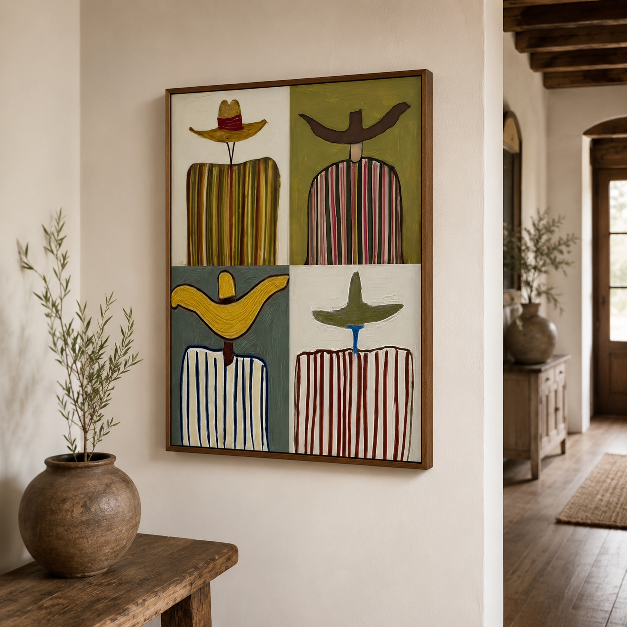 Mid Century Modern Cowboy Art With Striped Patterns For Living Room Decor