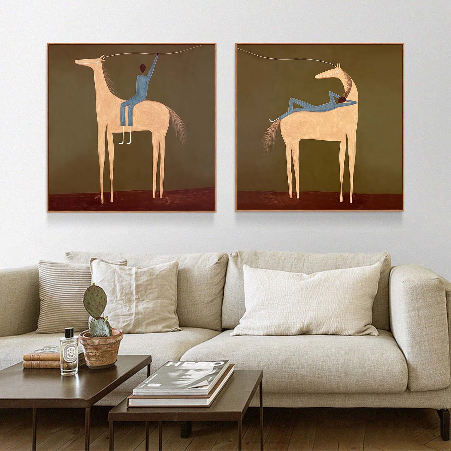 Earthy Tones Hand-Painted Canvas Art - Abstract Equestrian Silhouette for Modern Living Room
