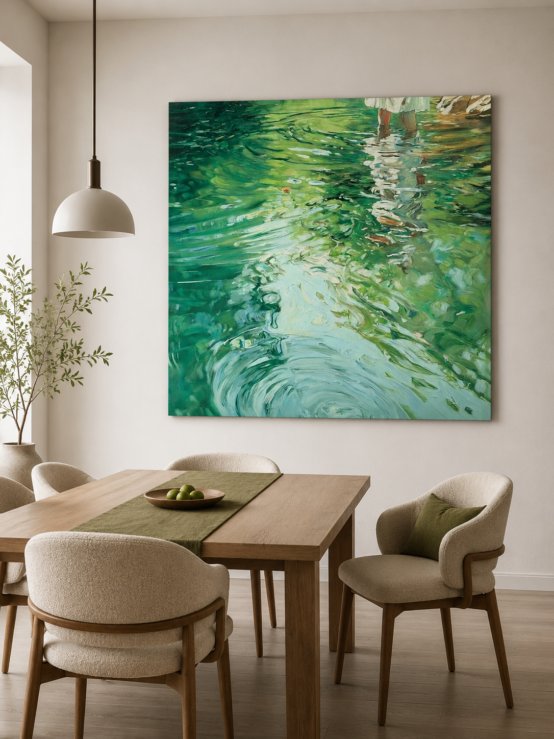Original Impressionist Water Ripple Art With Girl In White Dress