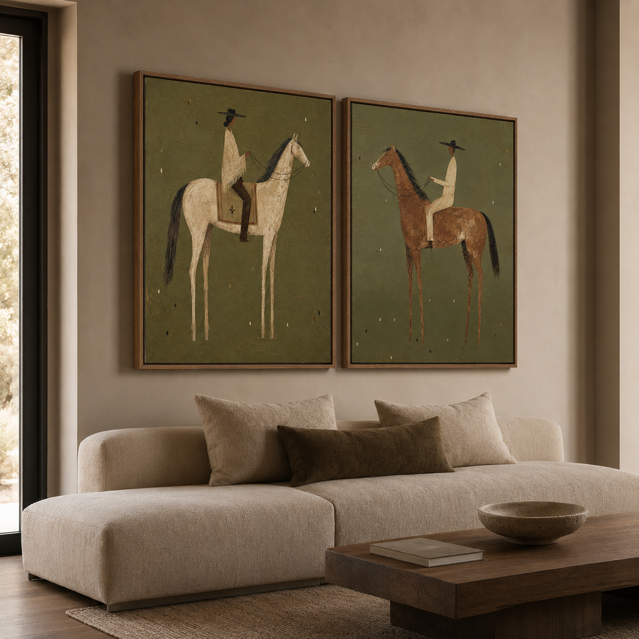 American Vintage Horse Riding Art Set Of Two Framed Canvas Prints For Living Room Wall Decor
